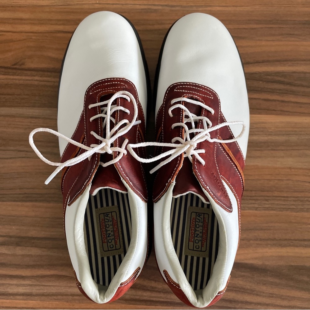New FootJoy "Contour Series" Women's Leather Sz 8.5 White & Brown Golf Shoes.